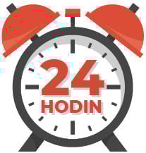 Budík s&nbsp;nápisem 24 hodin.