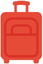 Červený kufr k cestování.